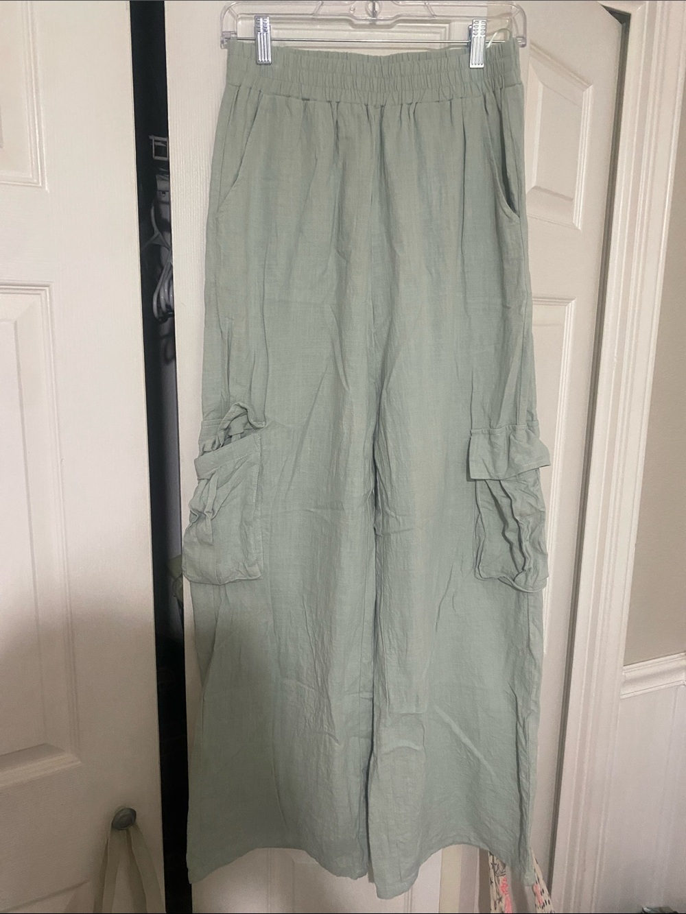 Blue Blush Sage Green Cargo Wide-Leg Pants